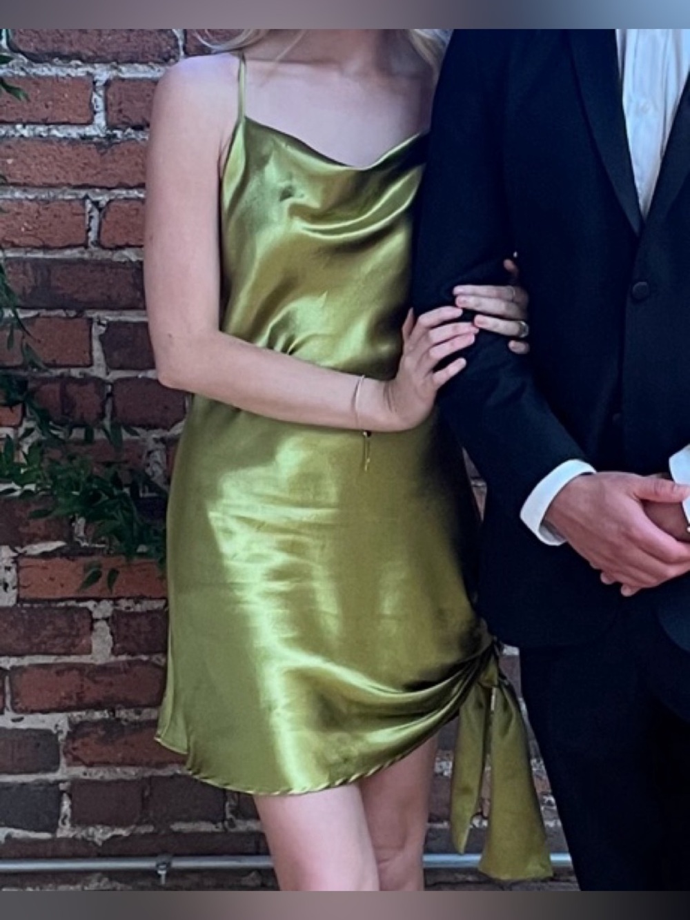 Anthropologie Moon River Olive Chartreuse Satin Cowl Neck Mini Dress NWT M - Picture 8 of 15